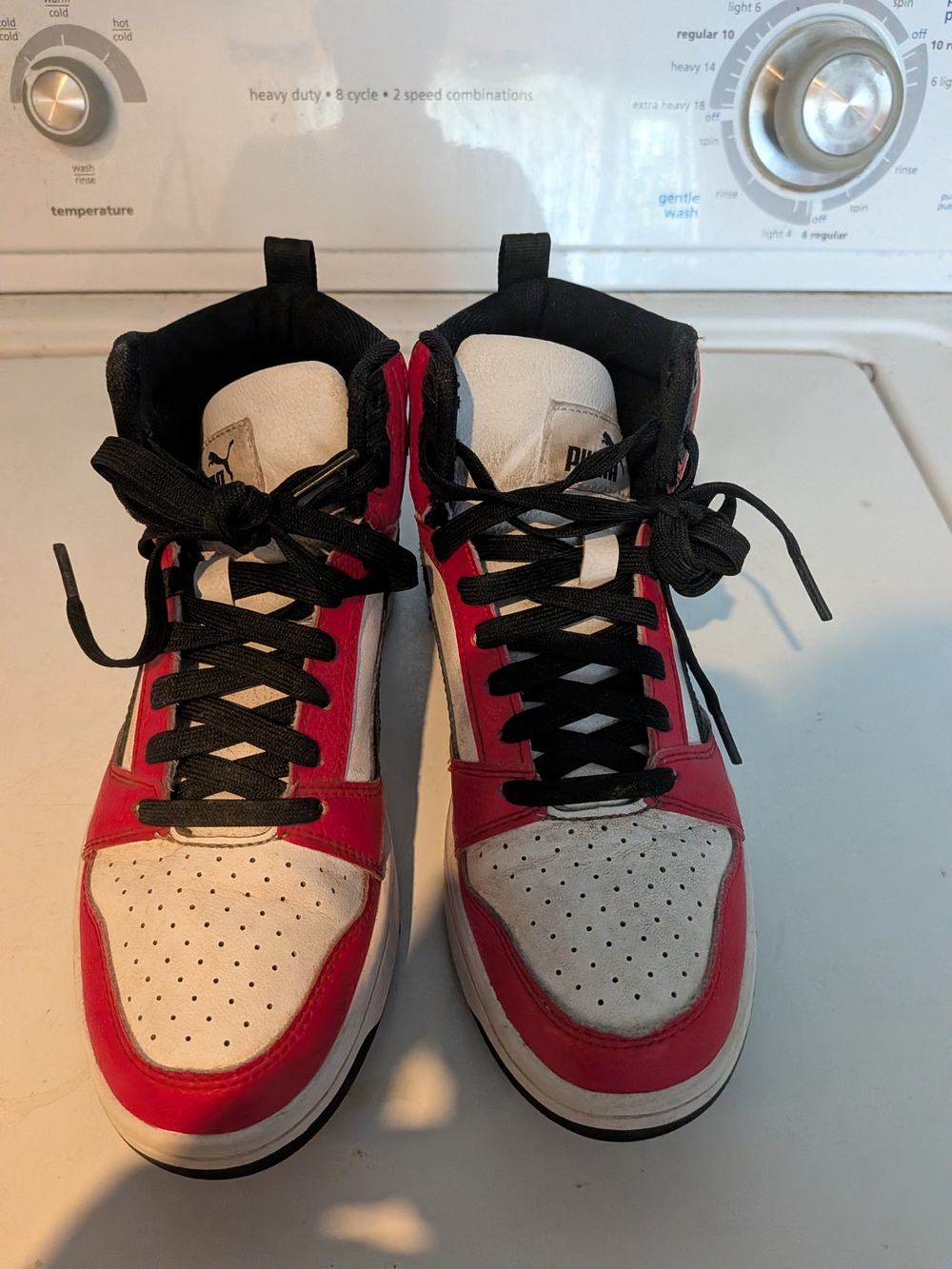 PUMA High-Top Sneakers in White & Red
